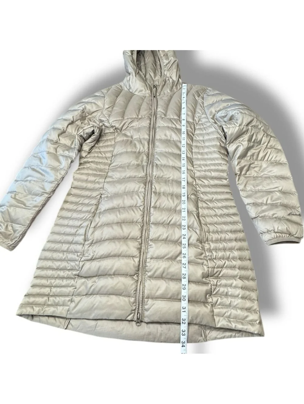 Eddie Bauer Champagne 80% Down Puffer Coat Preppy Quilted Winter Women’s Sz L
